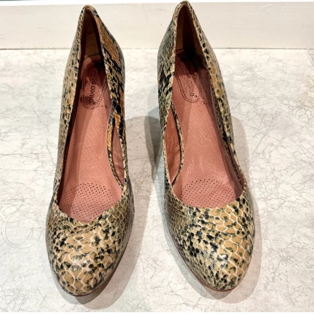 CORSO COMO metro leather PUMPS chunky wooden BLOCK snakeskin women’s 13 MOD NEW